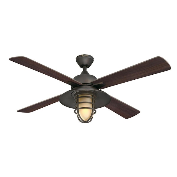 Westinghouse Ceiling Fan Indoor 52In Porto DmLED, BlackBrnz Rvr 4Bld DrkWng/Wng Am Fr Glass 7307100 - main